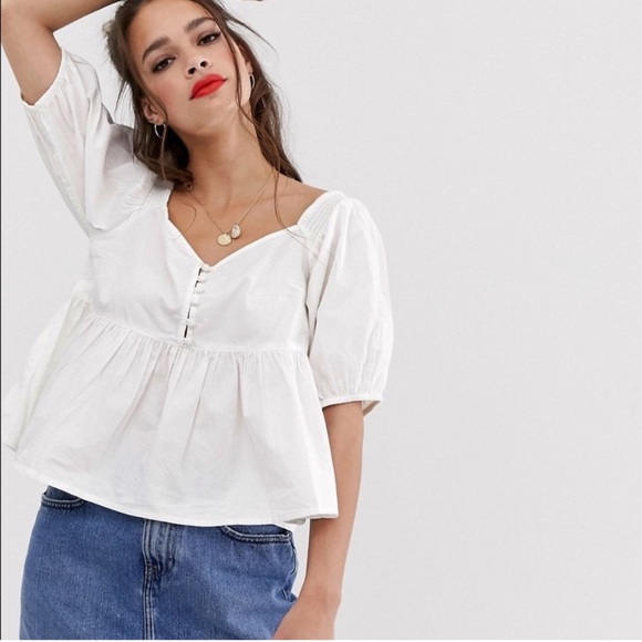 Free People White Peplum Veronica Sweetheart Blouse Top - Picture 2 of 5